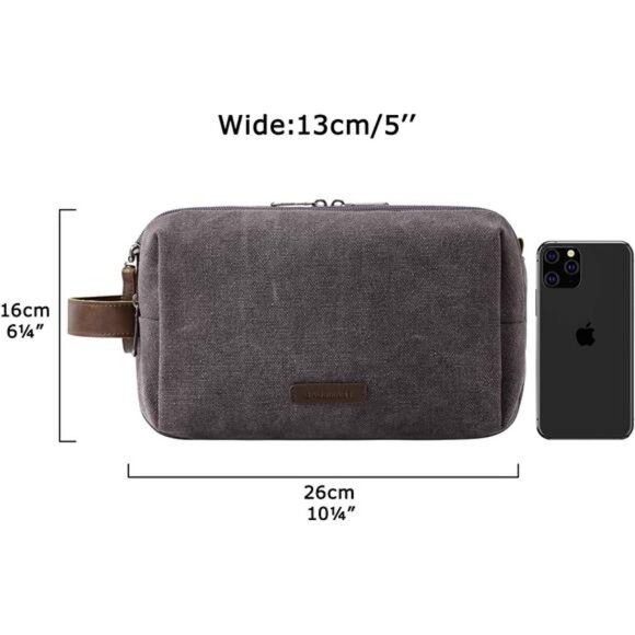 Toiletry Bag for Men, Canvas Travel Toiletry Organizer Dopp Kit Water-resistant - Picture 6 of 7